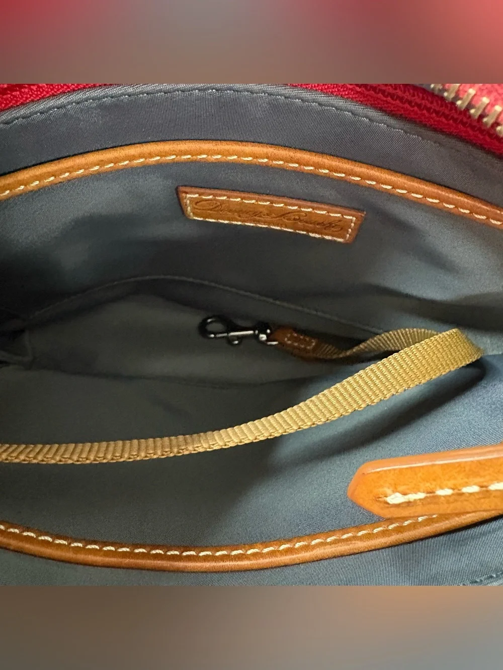 Dooney & Bourke Sky Blue Nylon  Crossbody with Brown Trim and Adjustable Strap